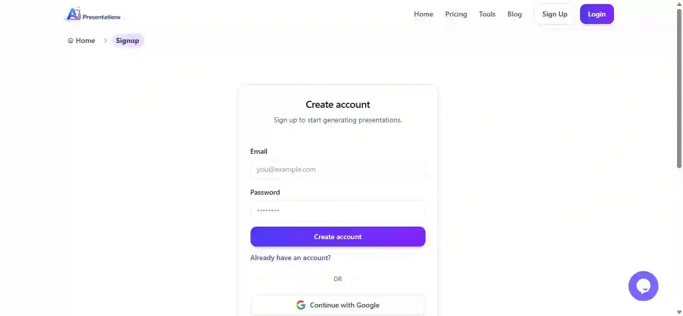 AI Presentations sign up