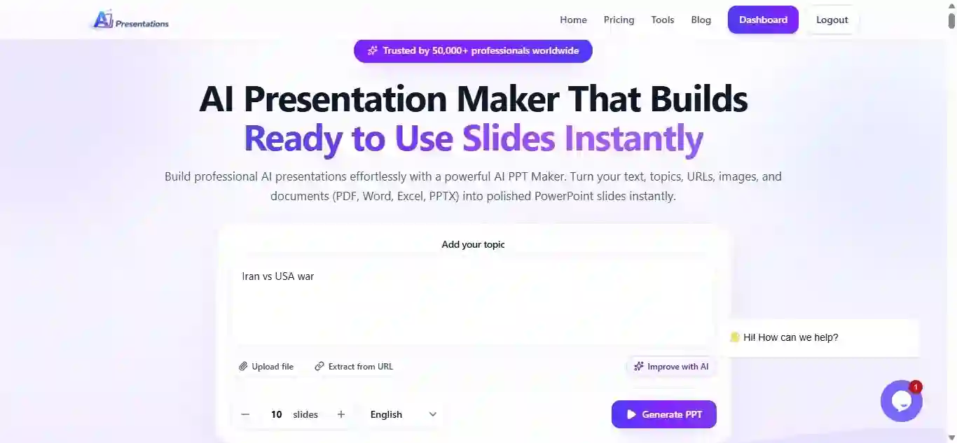 AI Presentations prompt input