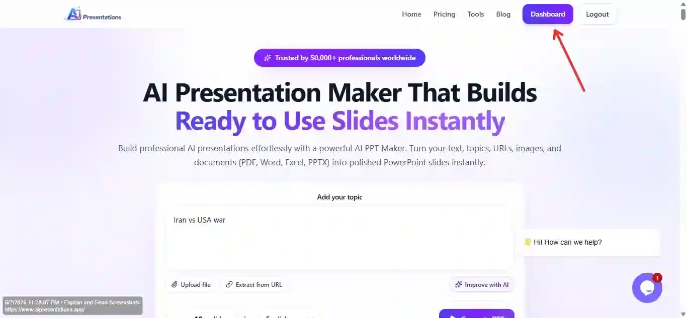 AI Presentations dashboard