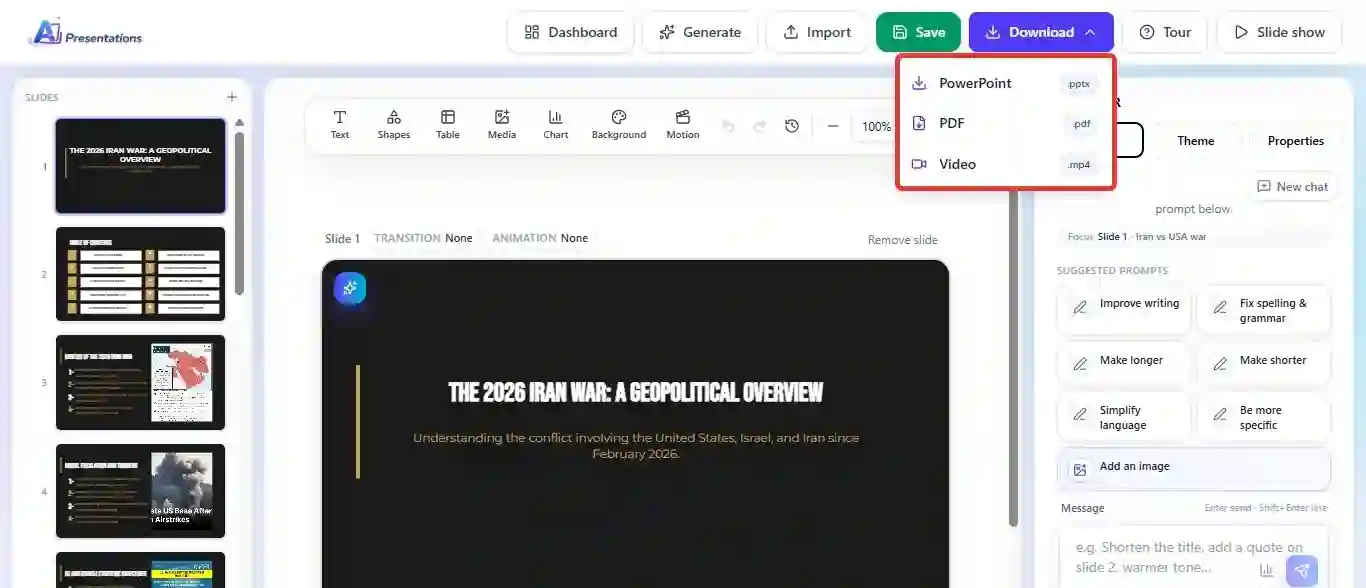 AI Presentations export