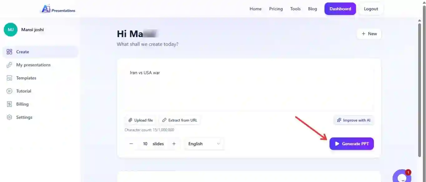 AI Presentations content upload