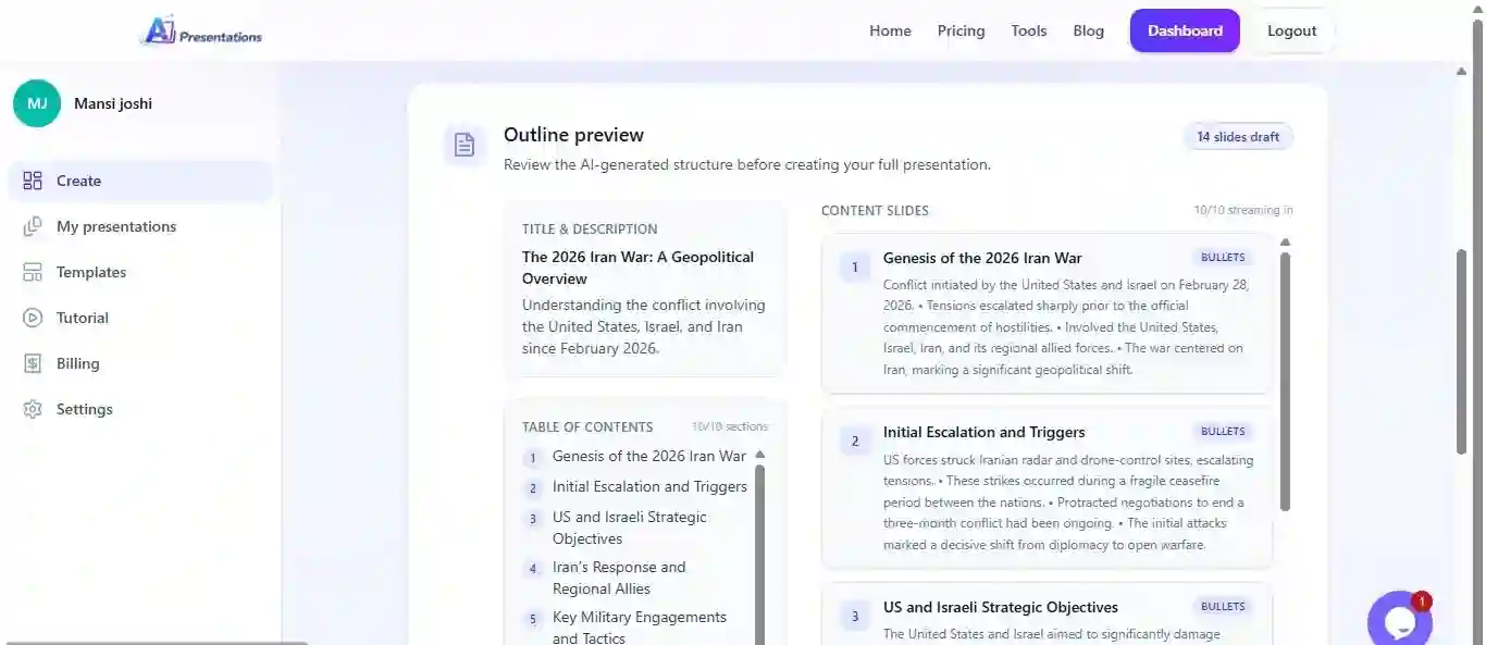 AI Presentations review and build