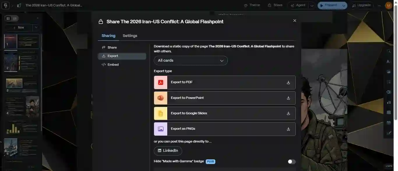 Gamma export settings