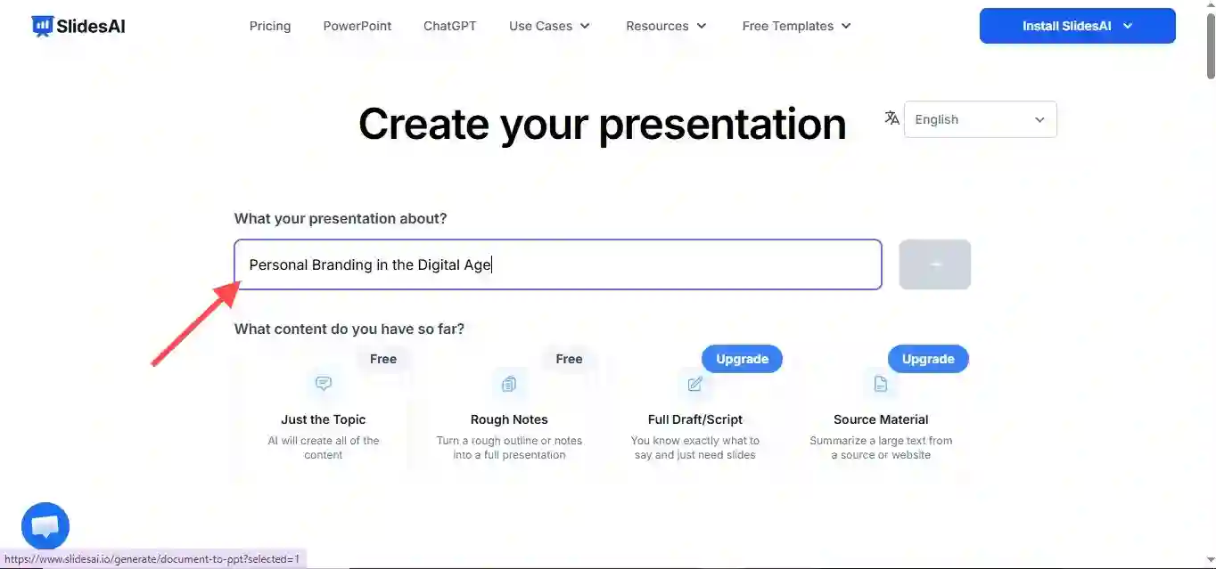 Add topic to SlidesAI